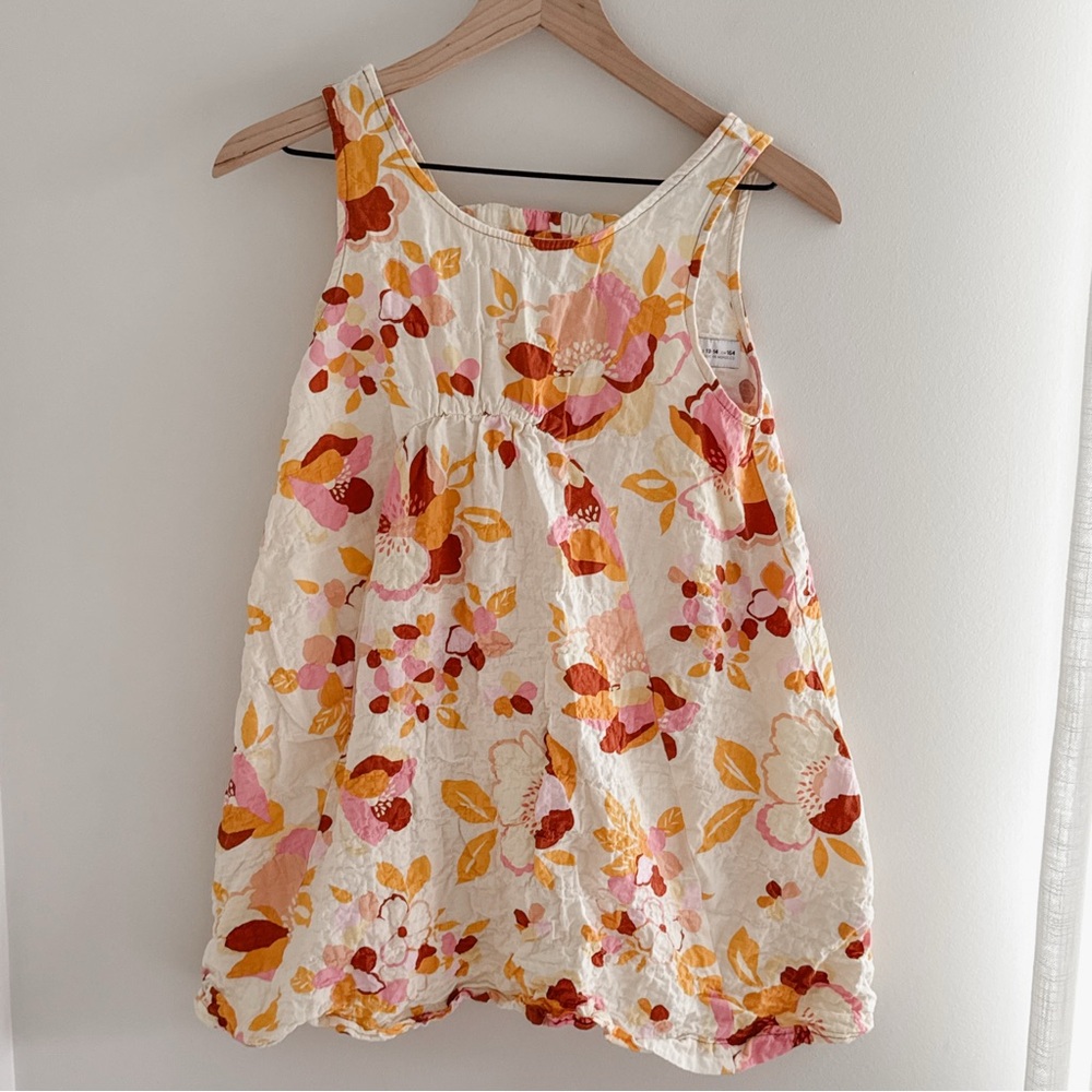 Zara Girls Cream/yellow Floral Sundress with Pink & Yellow Accents